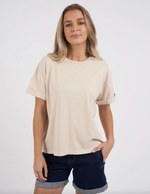 The Huntleigh oversized tee by Foxwood is a oatmeal top with a rolled sleeve