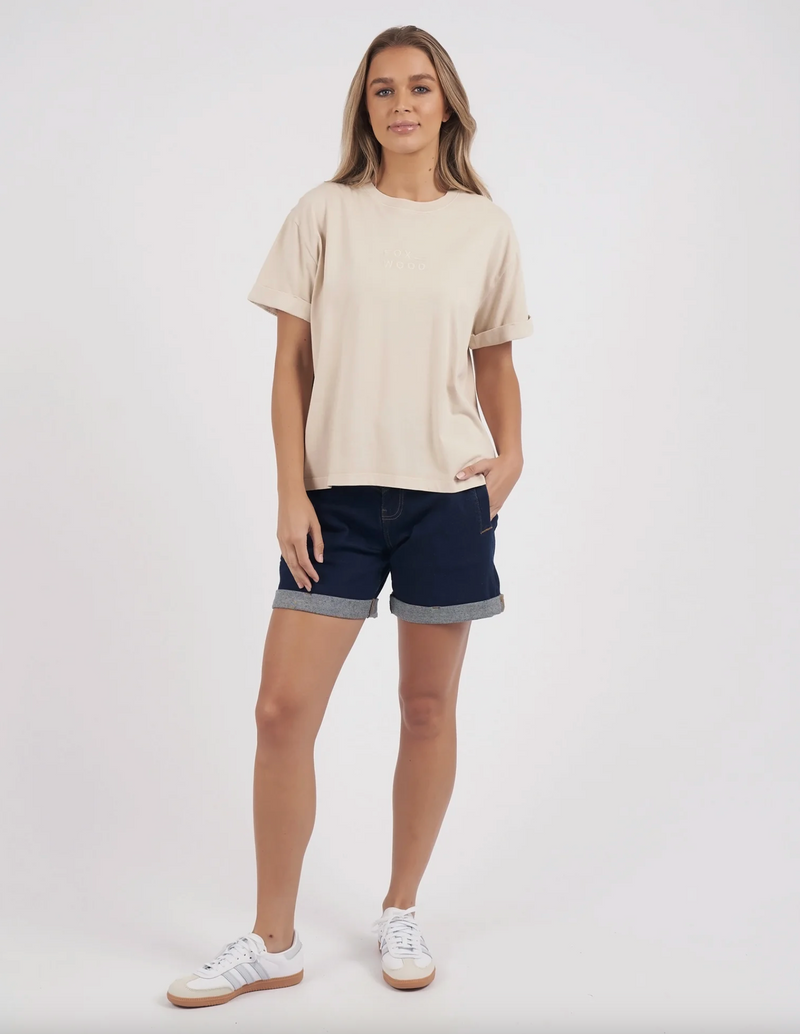 The Huntleigh oversized tee by Foxwood is a oatmeal top with a rolled sleeve