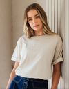 The Huntleigh oversized tee by Foxwood is a oatmeal top with a rolled sleeve