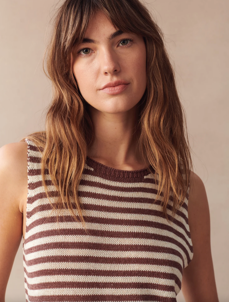 Stripe Spring tank top by little lies is a sleeveless knitted tank in cherrywood