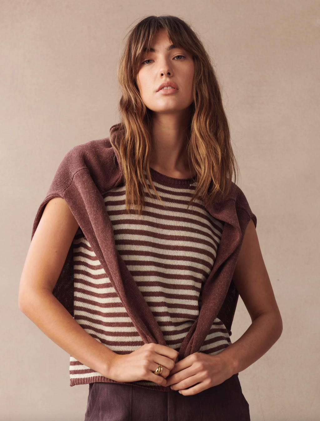 Stripe Spring tank top by little lies is a sleeveless knitted tank in cherrywood