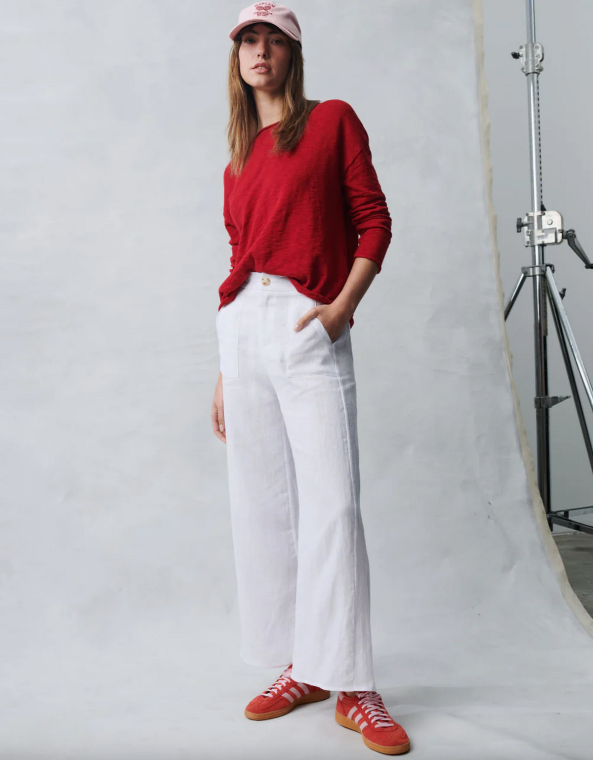 jude linen wide leg pants by little lies in white with pockets and zipper closure