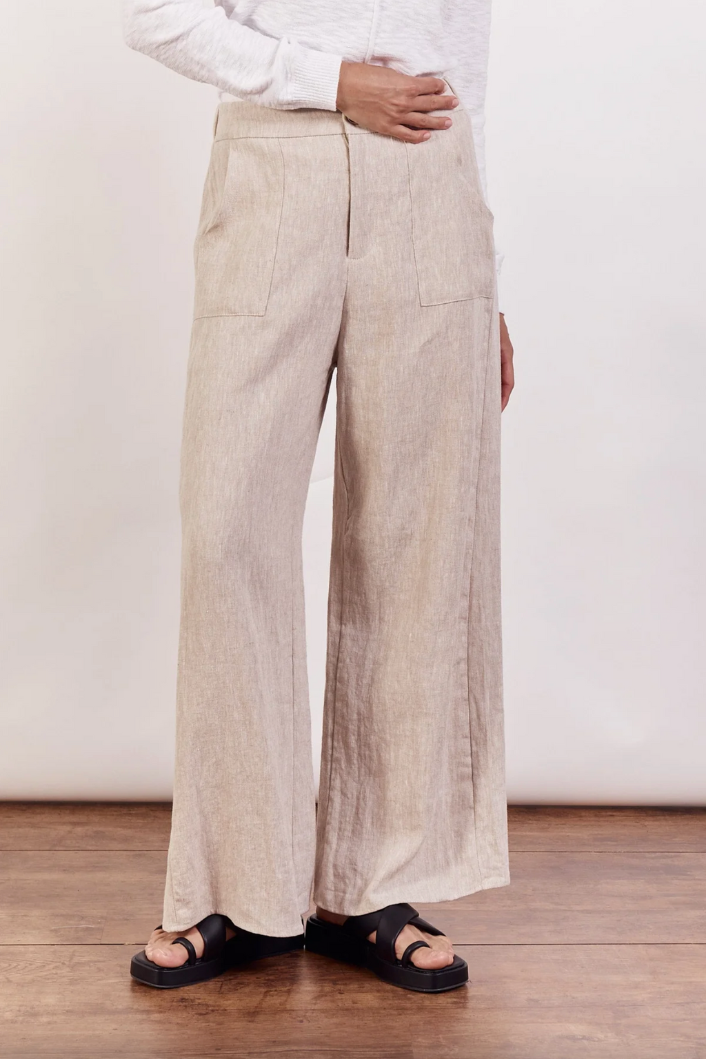 jude linen pants by little lies are a natural fitted pant with wide leg