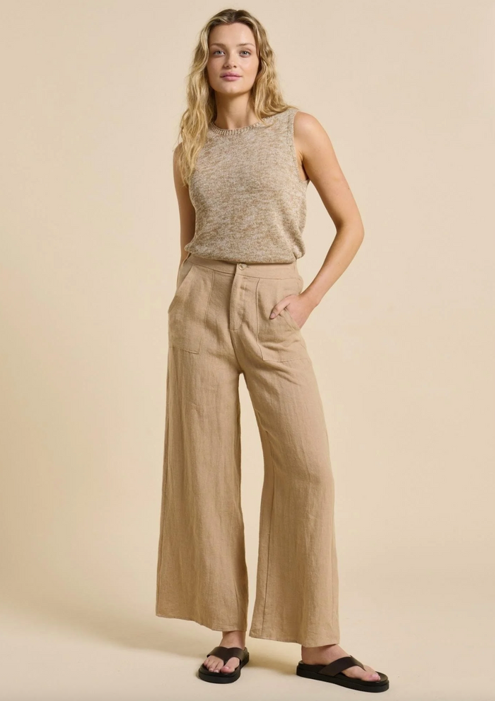 little lies jude linen wide leg pants in taupe