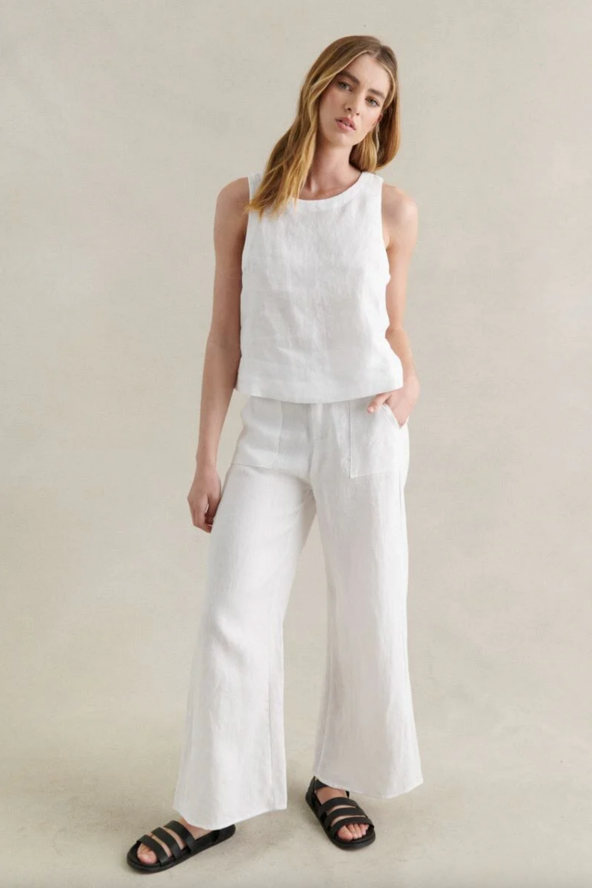 jude linen wide leg pants by little lies in white with jude linen top