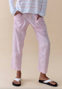linen luxe pants by little lies in soft pastel pink with pockets and elastic waist
