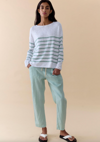 linen luxe pants by little lies are casual pull on elastic waist trousers in duck egg blue