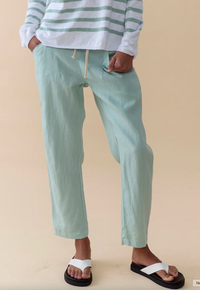 summer tee by little lies is a lightweight linen blend knitted top in duck egg blue