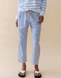 linen luxe pants by little lies in pale opastel blue