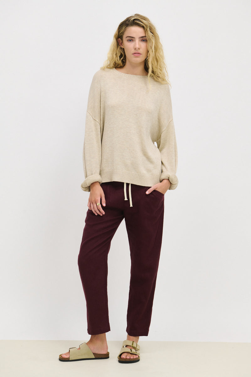 linen luxe pants by little lies in port marron tone