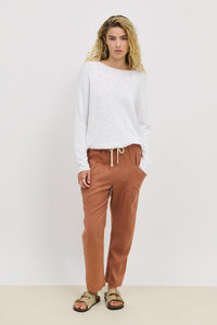 linen luxe pants by little lies in rust brown