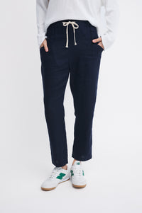 high quality navy blue linen trousers by little lies