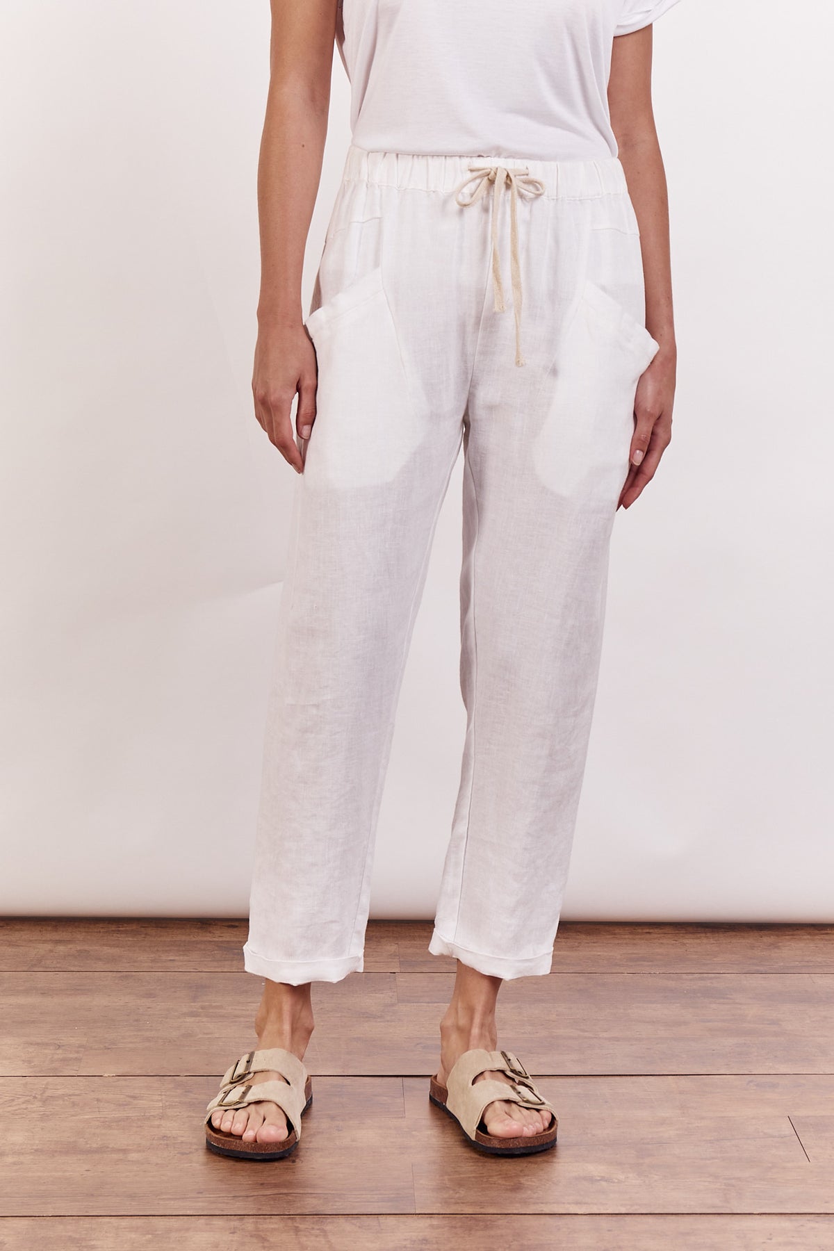 Little Lies linen luxe pants in white