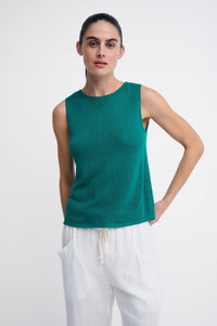 little lies spring tank in teal green is a sleeveless knit tank top