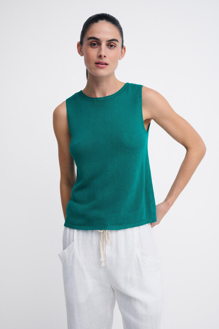 little lies spring tank in teal green is a sleeveless knit tank top