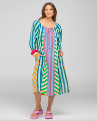 The Lucia midi dress by Boom Shankar is a cotton stripe A-line dress with pockets
