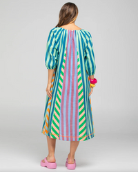 The Lucia midi dress by Boom Shankar is a cotton stripe A-line dress with pockets