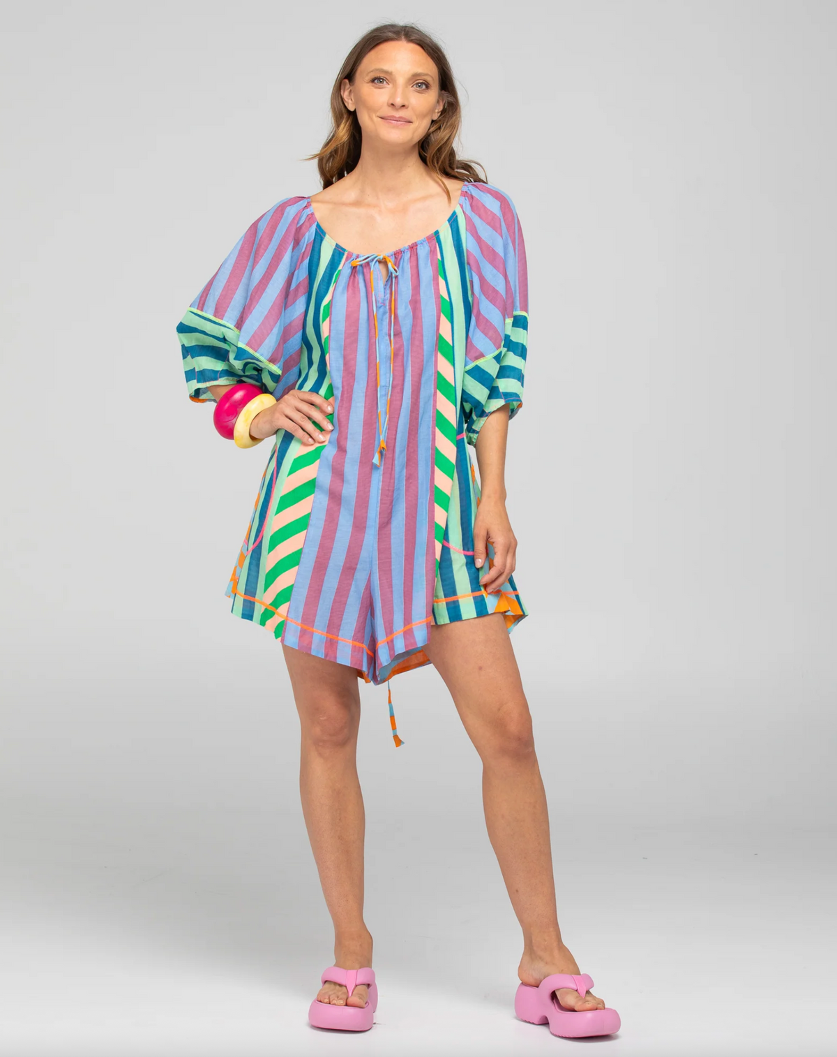 The Lucia short playsuit by Boom Shankar is a cotton stripe all one jumpsuit