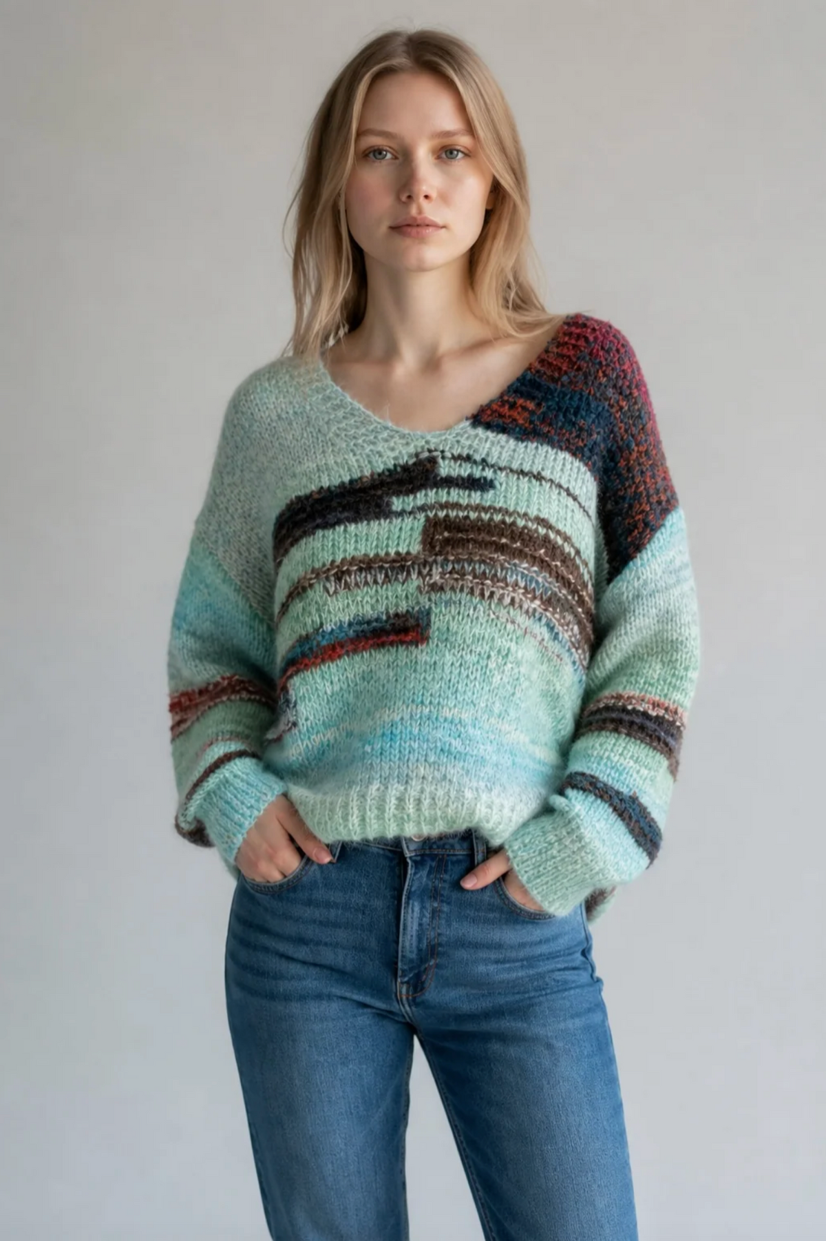 Luna Vee Stripe Knit - Blue