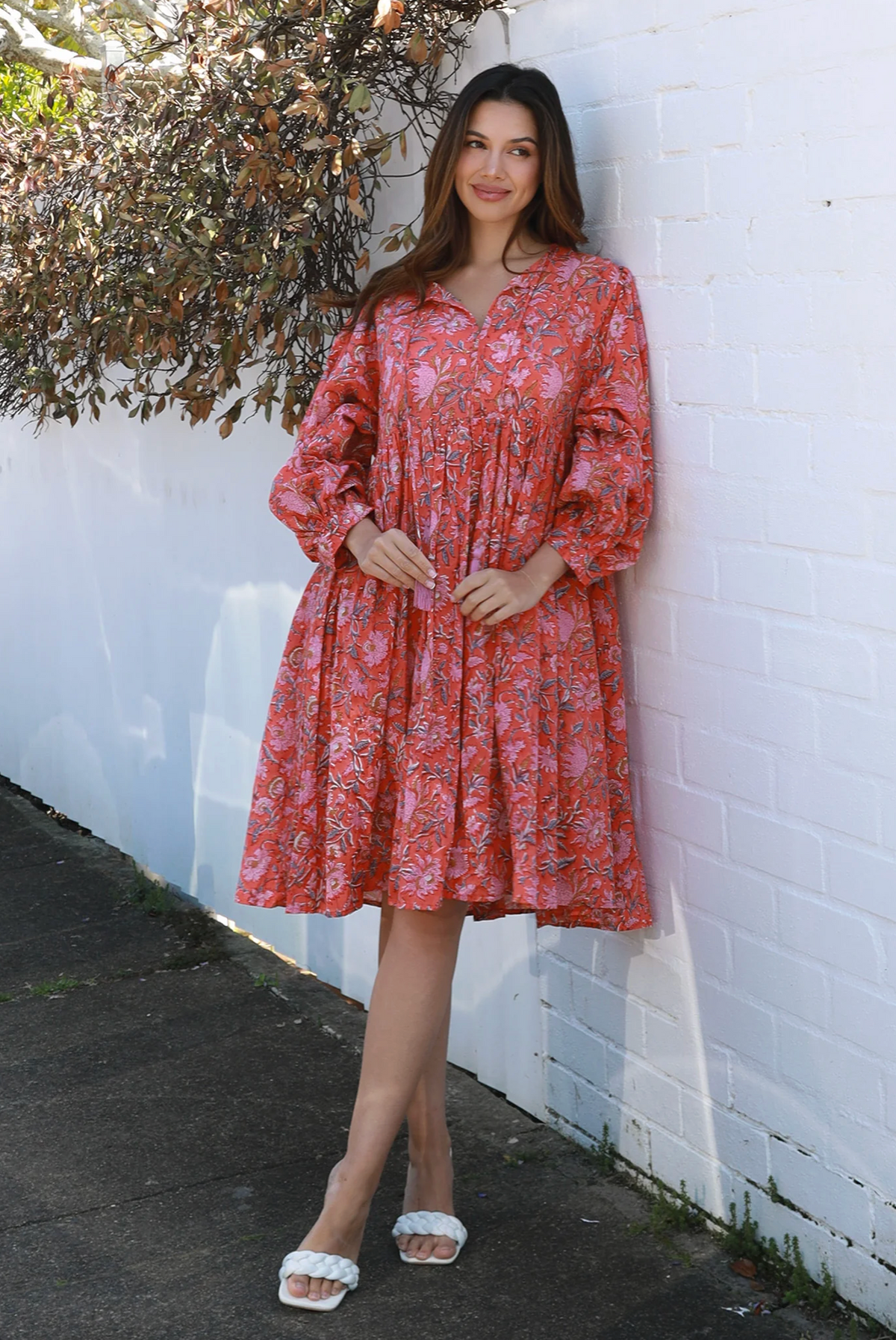 a cotton block print floral boho dress by Peacock feather