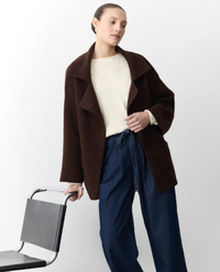 the thick knitted mahalia coatigan by little lies in chocolate brown
