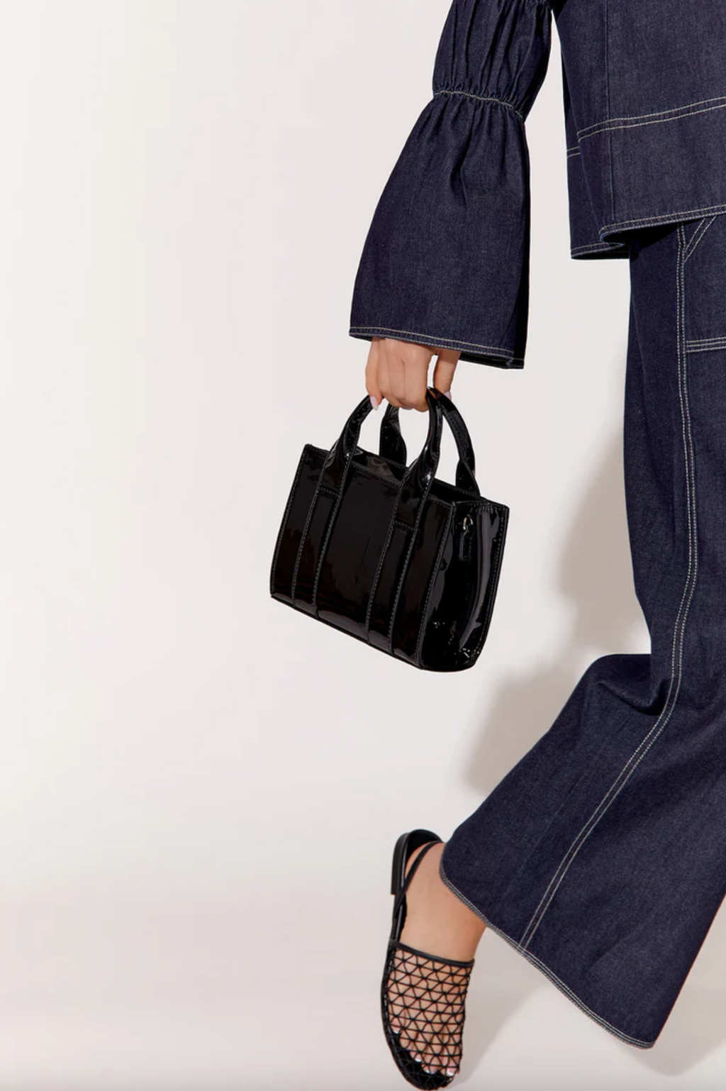 the mallory high shine mini tote by adorne is the perfect black shoulder bag for everyday use