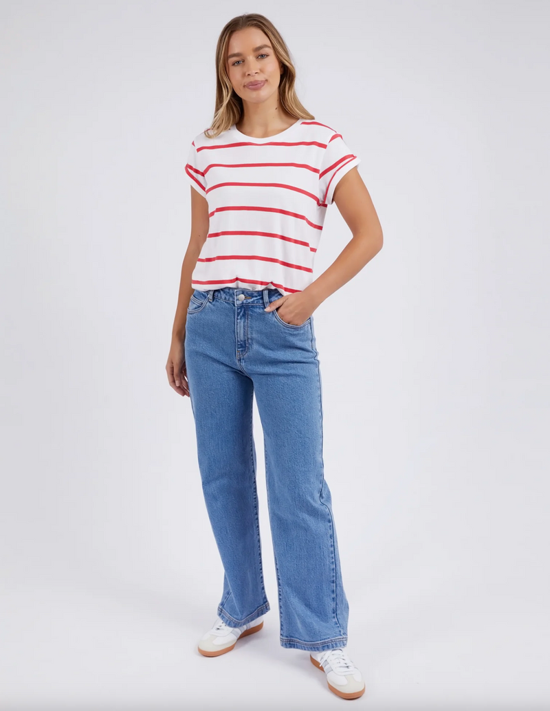 the manly stripe tee by foxwood is a cotton oversized easy wear casual t shirt in a red and white stripe
