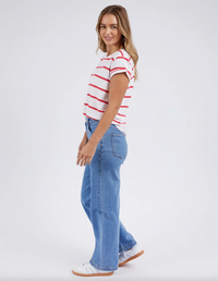 the manly stripe tee by foxwood is a cotton oversized easy wear casual t shirt in a red and white stripe