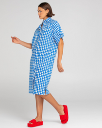maui shirt dress in blue and white kelly print by boom shankar 