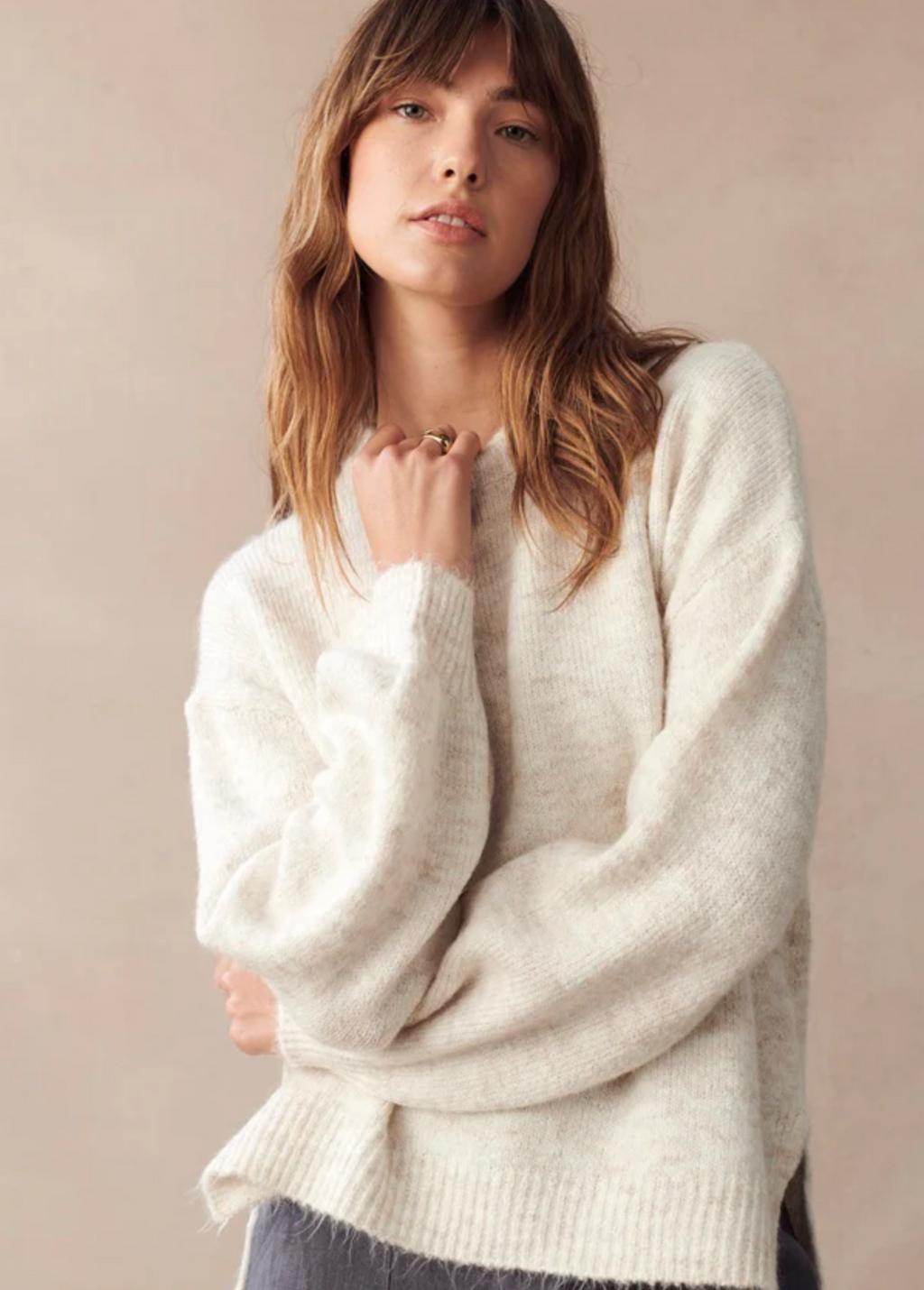 little lies may knit in oat is a super soft warm knitted jumper