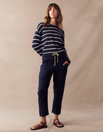 minnie top by little lies is a soft cotton blend long sleeve navy and white stripe top