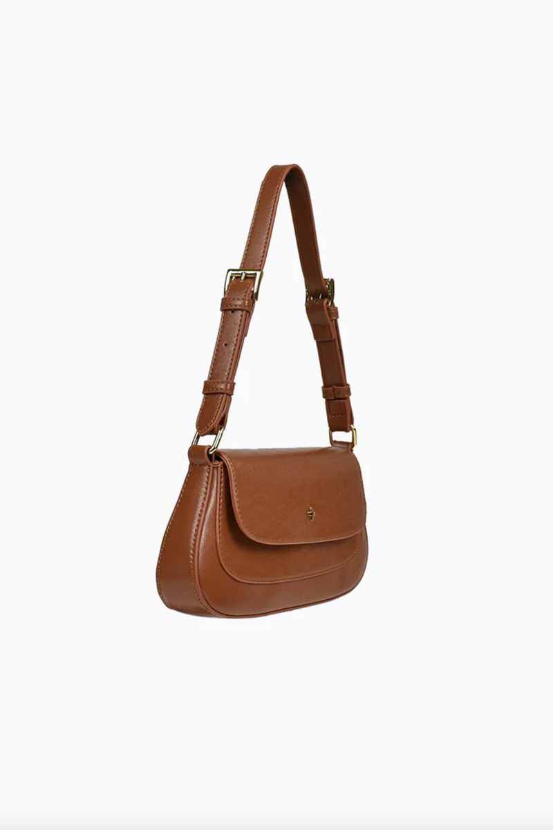 the nikki vegan leather shoulder bag by peta and jain in tan