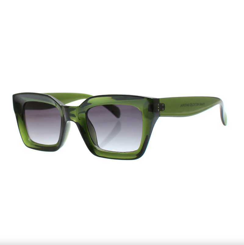 onassis sunglasses by reality eyewear with recycled frames in moss green