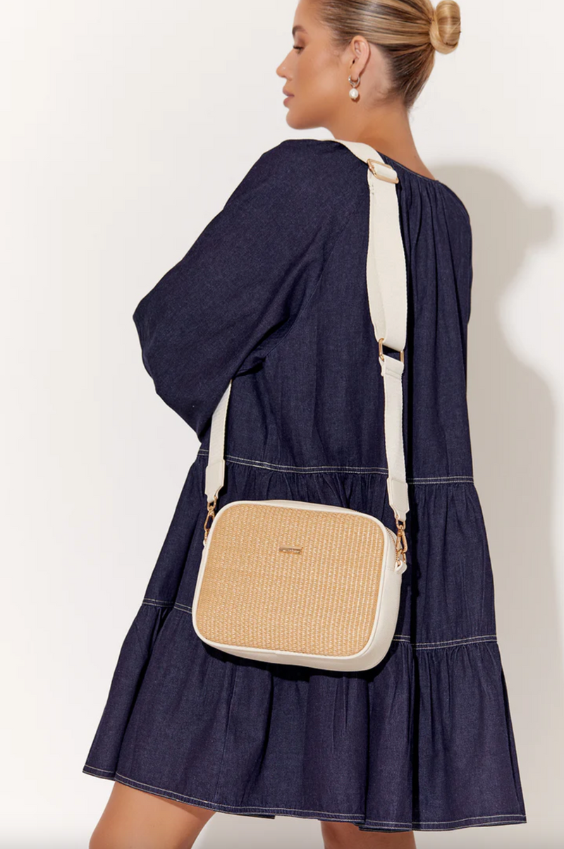 paloma weave crossbody bag by adorne is a modern vegan accessory now online at Jipsi Cartel