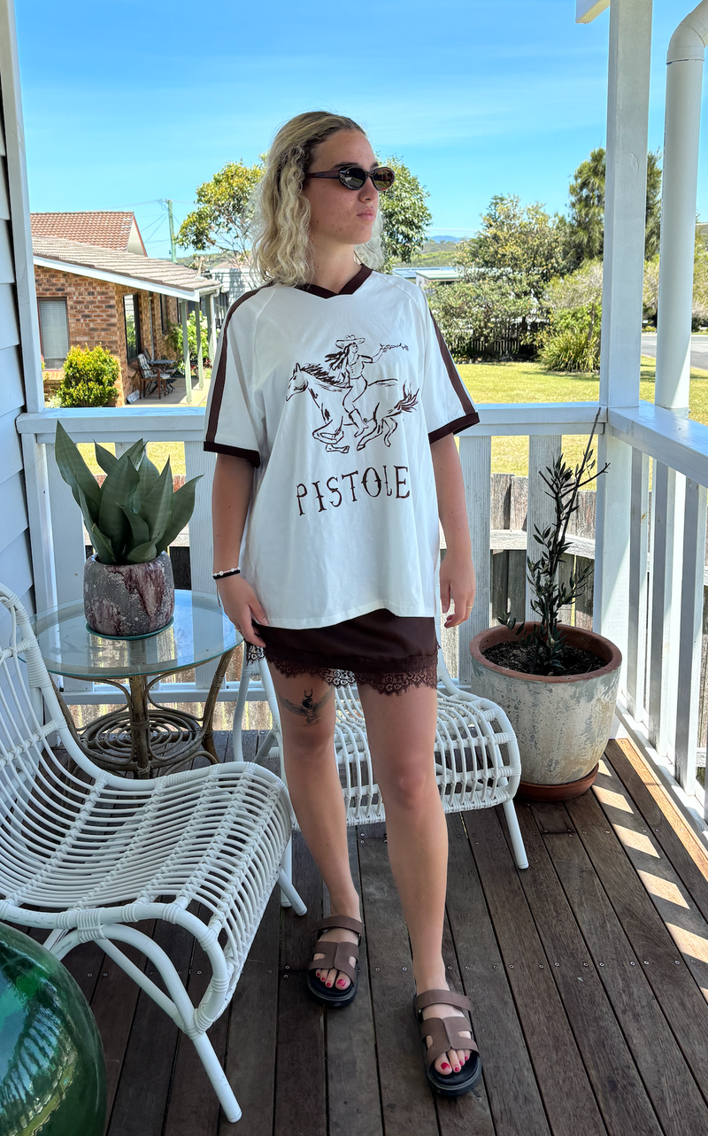pistolera tee by frankie in white - cowboy stye