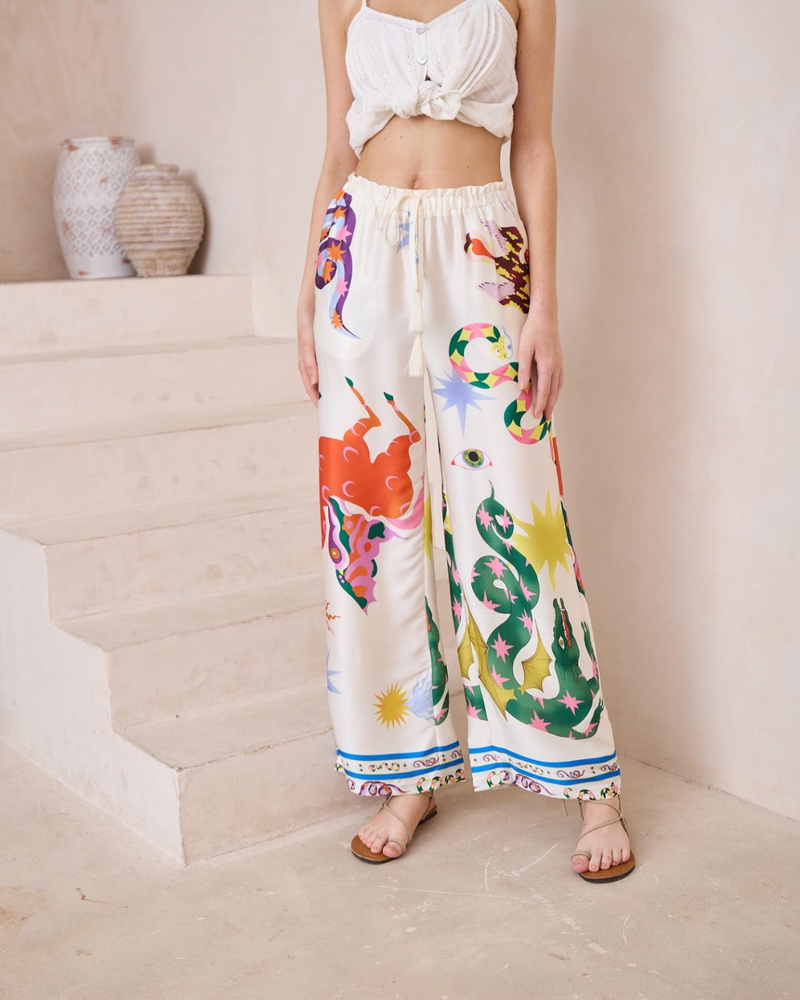 paradisio printed silky satin pants and shirt set by iris maxi