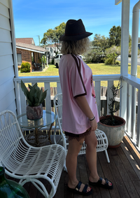 Pink cotton ride or die tee by frankie with motorcycle and sleeve stripes