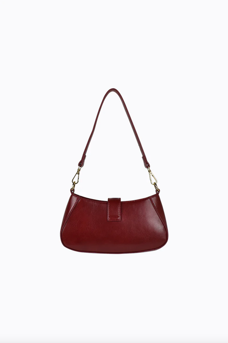 the ripley bag by peta and jain is a vegan cherry red shoulder bag