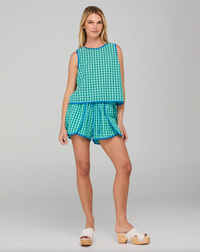 Rose top by Boom shankar is a green check seersucker cotton sleeveless top