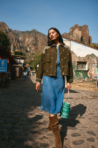 cove jacket by boom shankar is a boho modern army style embroidered bomber jacket