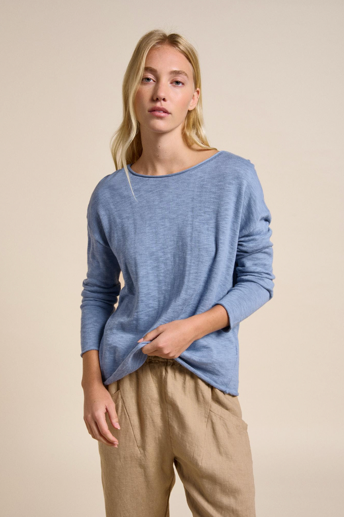 nellie top is a cotton long sleeve lightweight sweater by little lies in blue