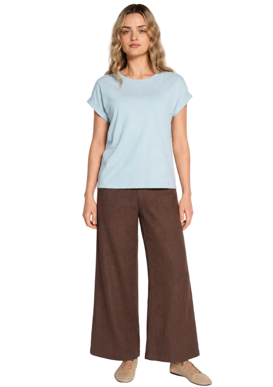 jude linen wide leg pants in chocolate brown by little lies
