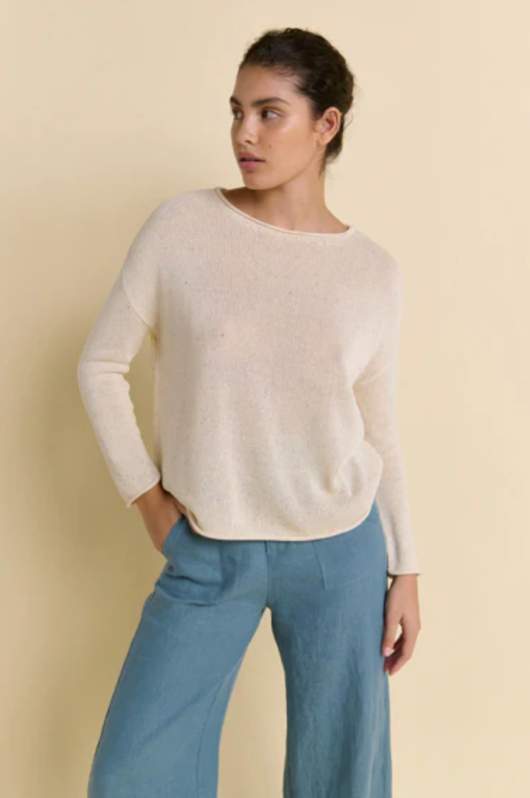 spring knit by little lies is a long sleeve knitted lighweight linen blend top in natural