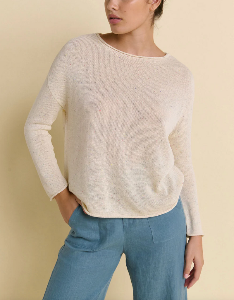 spring knit by little lies is a long sleeve knitted lighweight linen blend top in natural