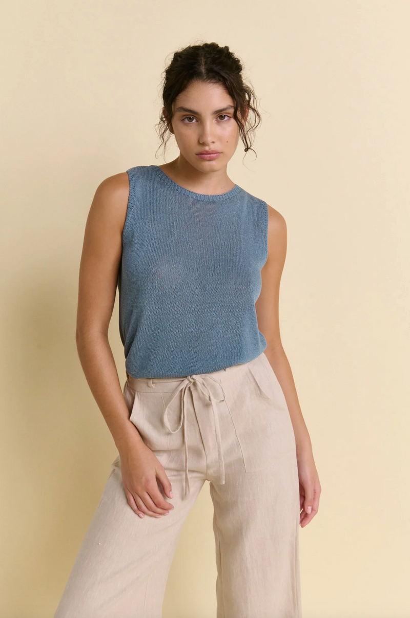 casual linen blend knit tank tops by little lies in teal