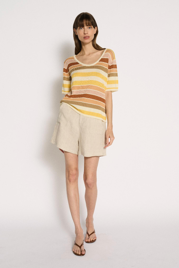 Little Lies Stevie stripe linen blend knitted tee