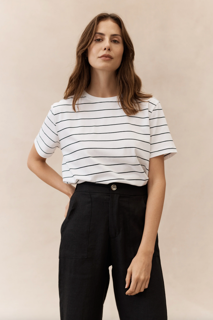 the athens tee by little lies is a stripe cotton short sleeve tshirt