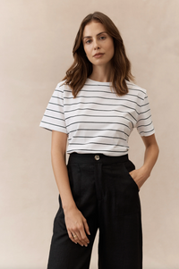 the athens tee by little lies is a stripe cotton short sleeve tshirt