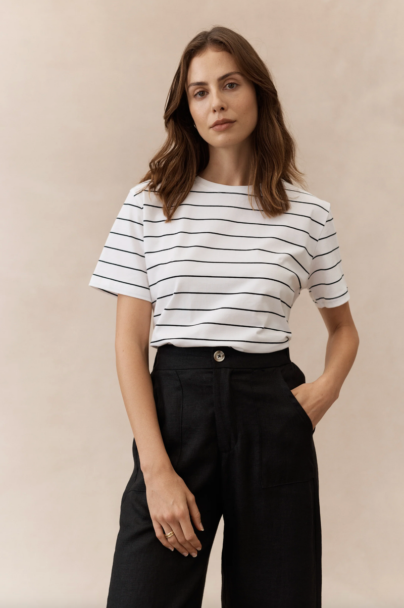 the athens tee by little lies is a stripe cotton short sleeve tshirt