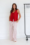 red and white stripe cotton wide leg pants